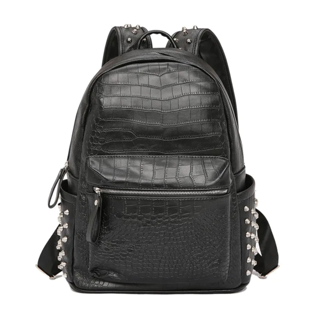 Black Croc Studded Backpack - Wavlynn