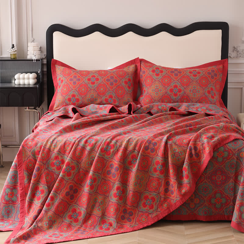 Bohemian reversible quilt soft floral two-sided pattern cozy boho bedroom decor layer