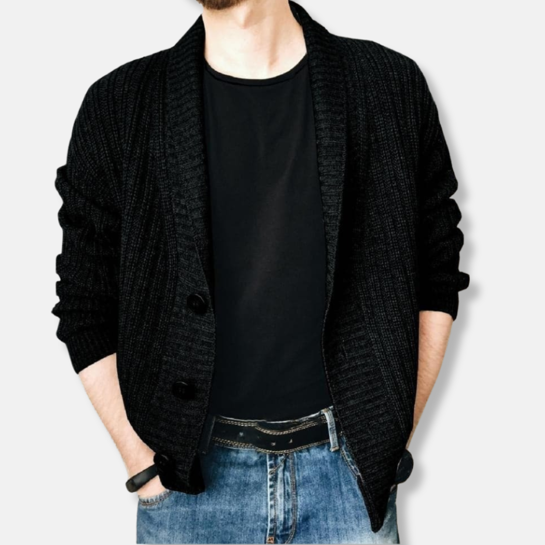 Men's relaxed fit shawl collar cardigan button-front everyday layering versatile winter knitwear