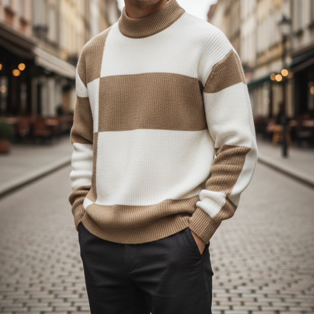 Unisex color block turtleneck sweater in bold hues, cotton-wool blend with modern cozy fit