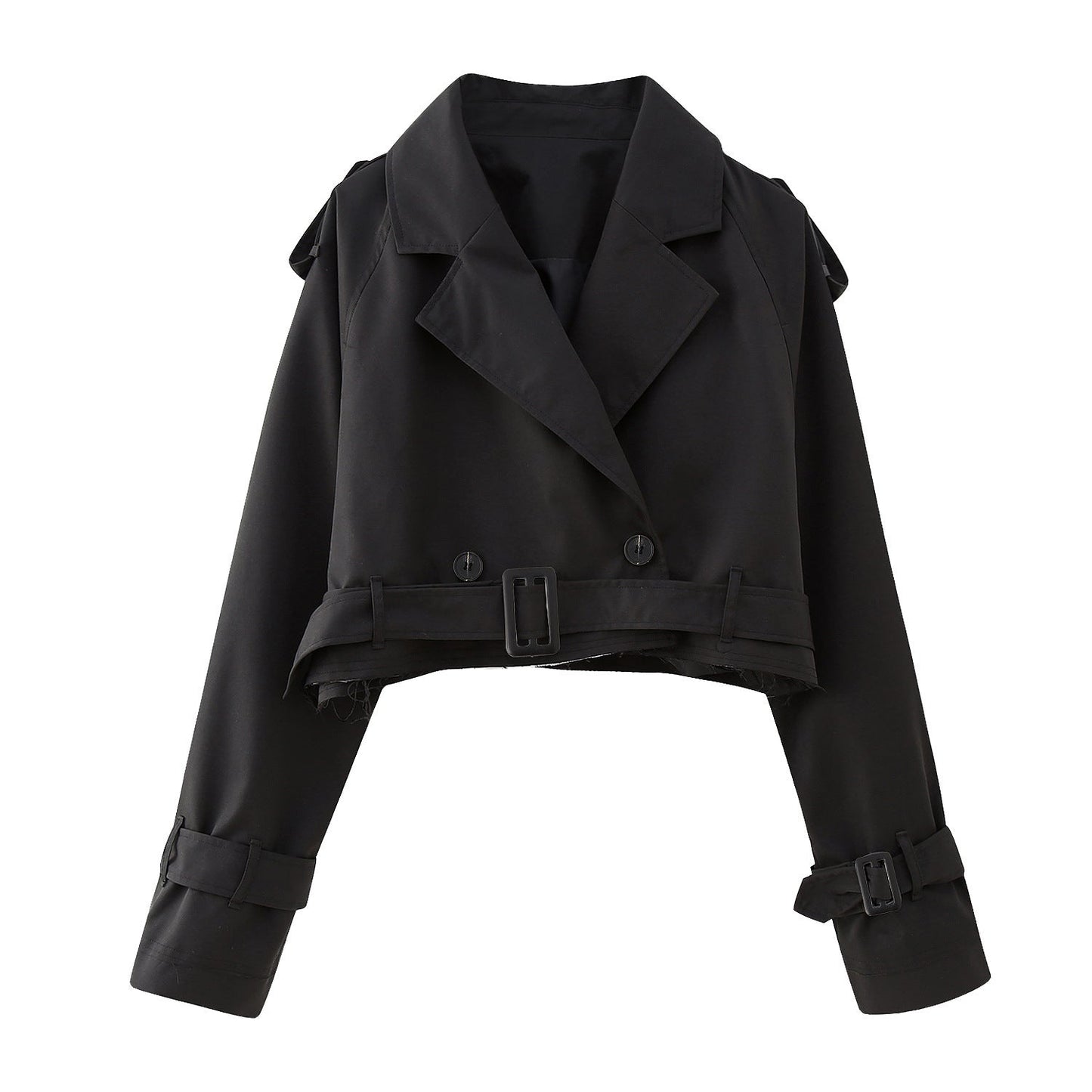 Women's cropped double-breasted trench coat tailored belted fit classic structured button front
