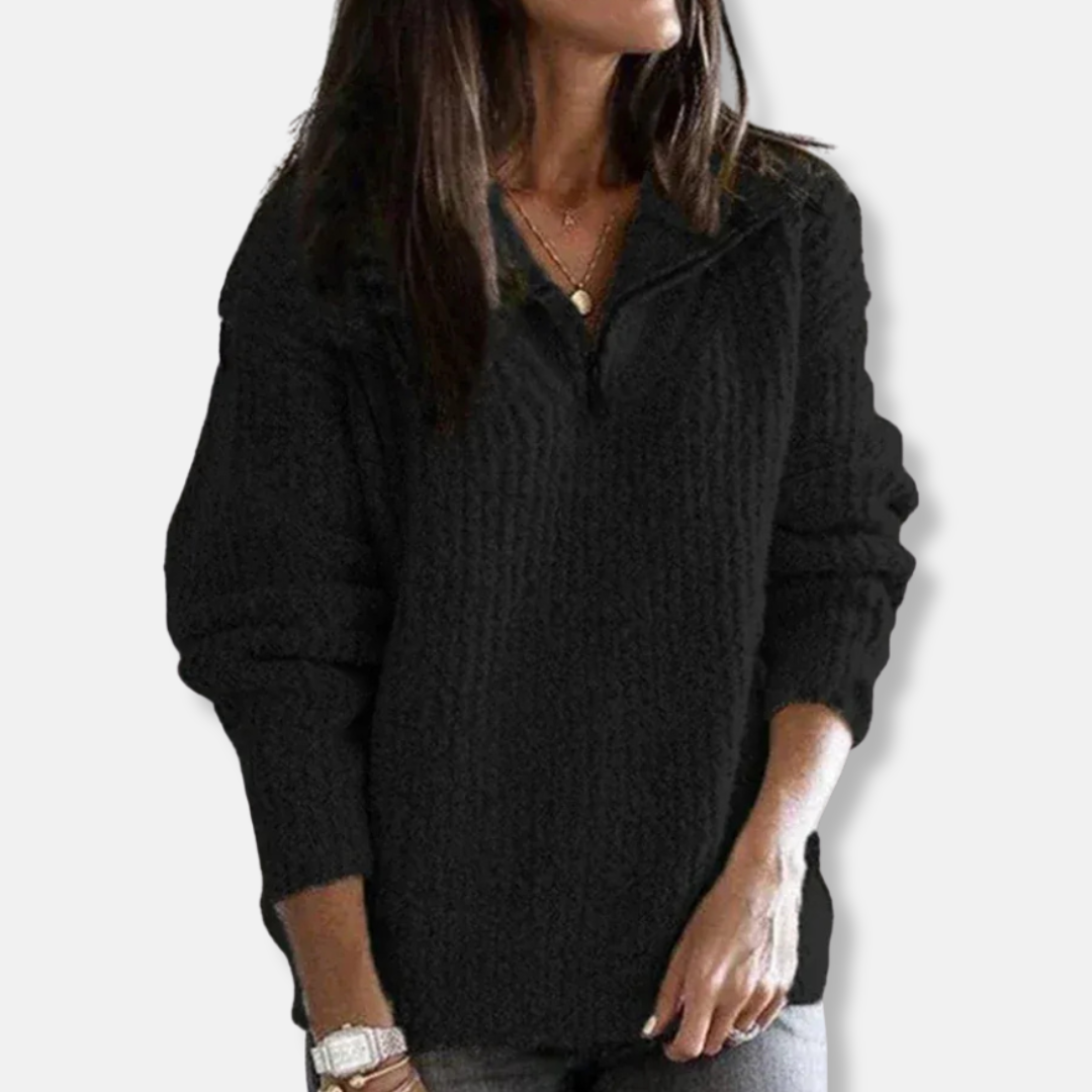 Women's chunky knit half-zip sweater relaxed fit soft wool blend cozy fall winter pullover