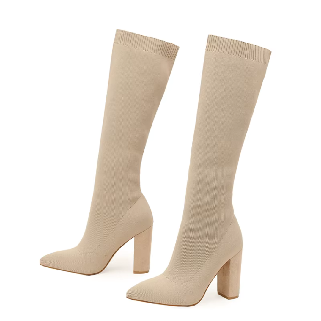 Charlotte women's black knee-high winter boots with high heel and warm insulated lining