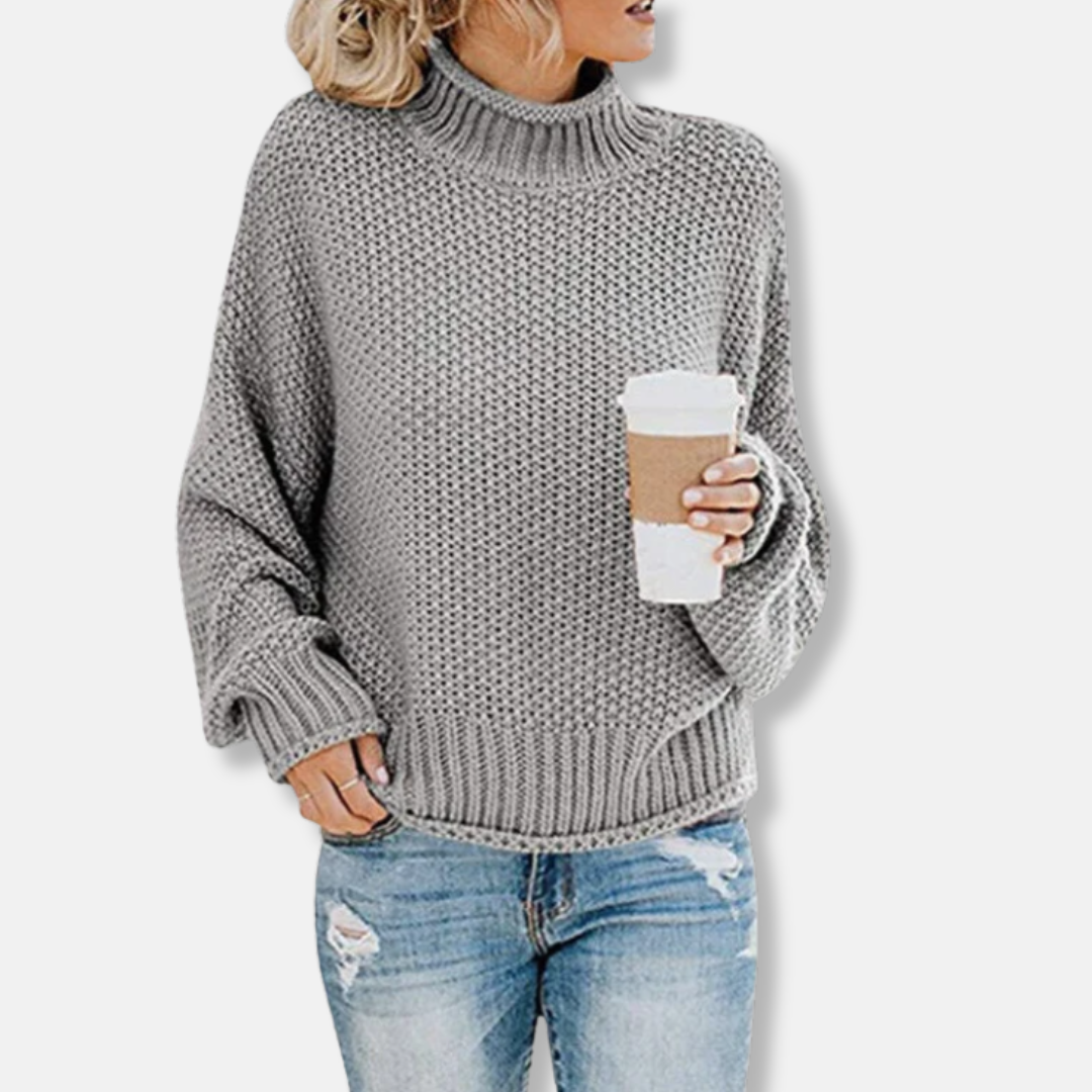 Women's oversized chunky knit sweater high neck dropped shoulder cozy warm pullover