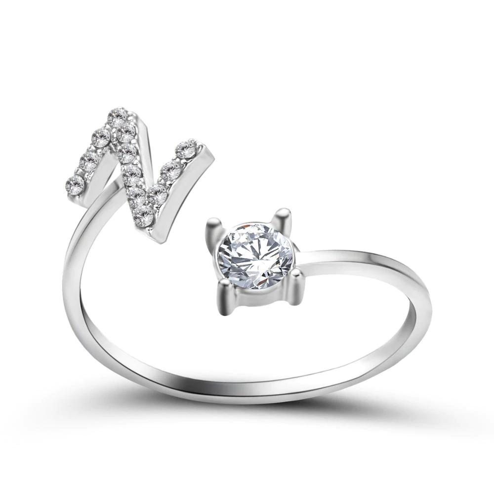Adjustable zirconia initial ring sparkling A-Z letter personalized statement jewelry gift for her