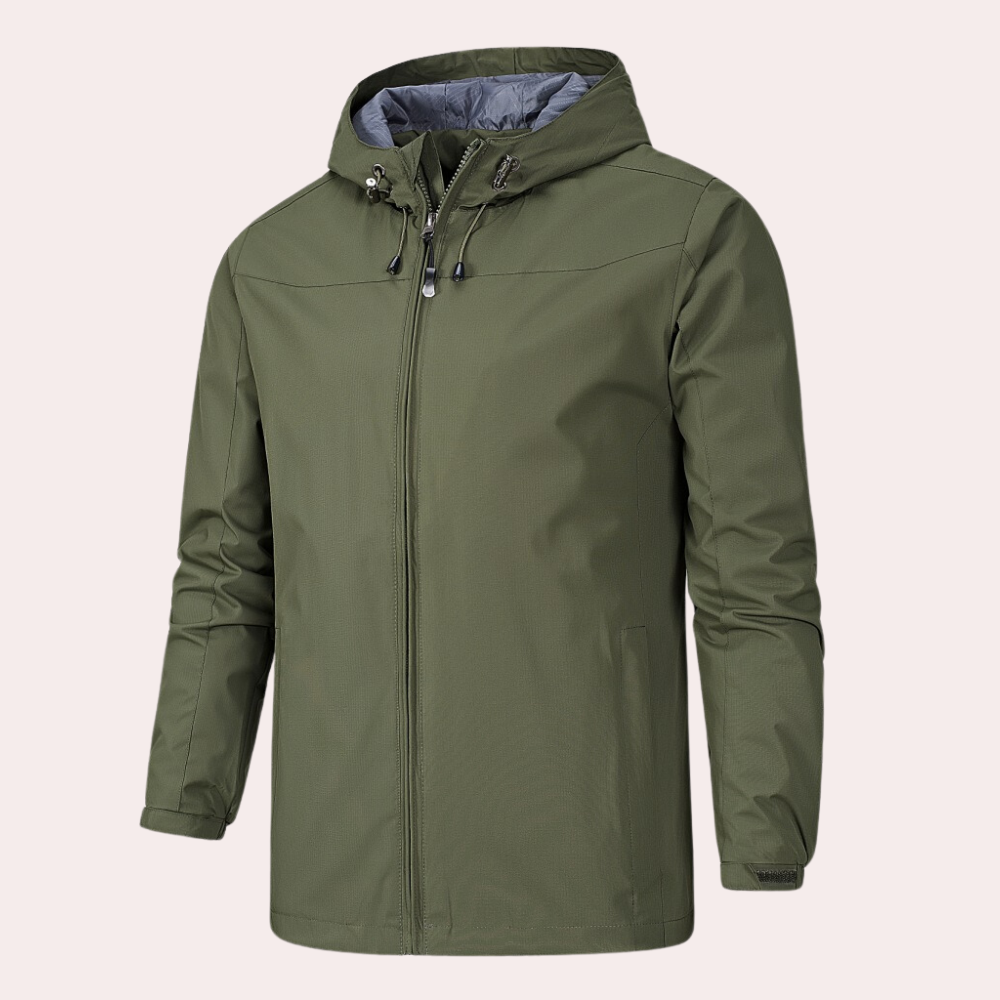 Men's lightweight hooded windbreaker jacket regular fit with zipper cuffs for wind protection