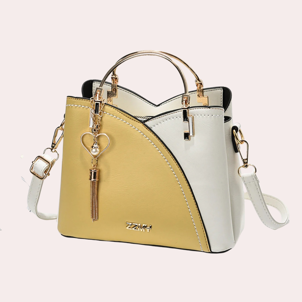 ZZMY women's PU leather handbag elegant versatile structured everyday tote with geometric color-block design
