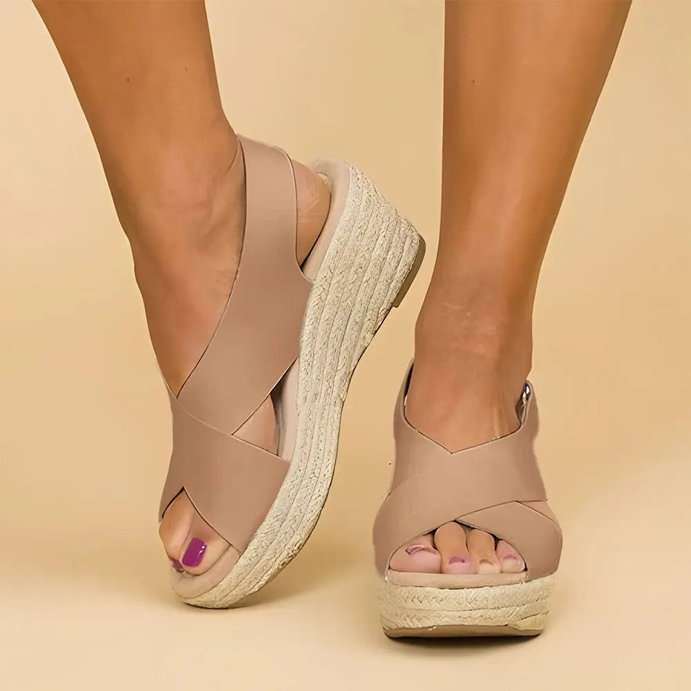 Women's criss-cross espadrille wedge sandals with braided rope sole, casual summer style