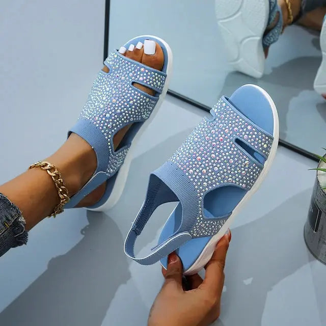 Women's crystal-embellished mesh slippers breathable lightweight casual glam footwear with sparkling details