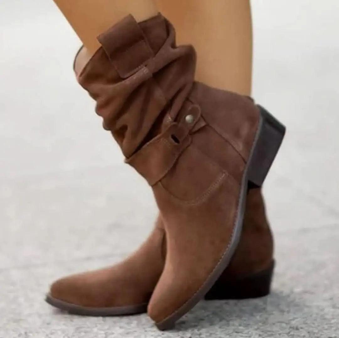 Women's black ankle boots gathered side zip medium heel casual fall everyday style