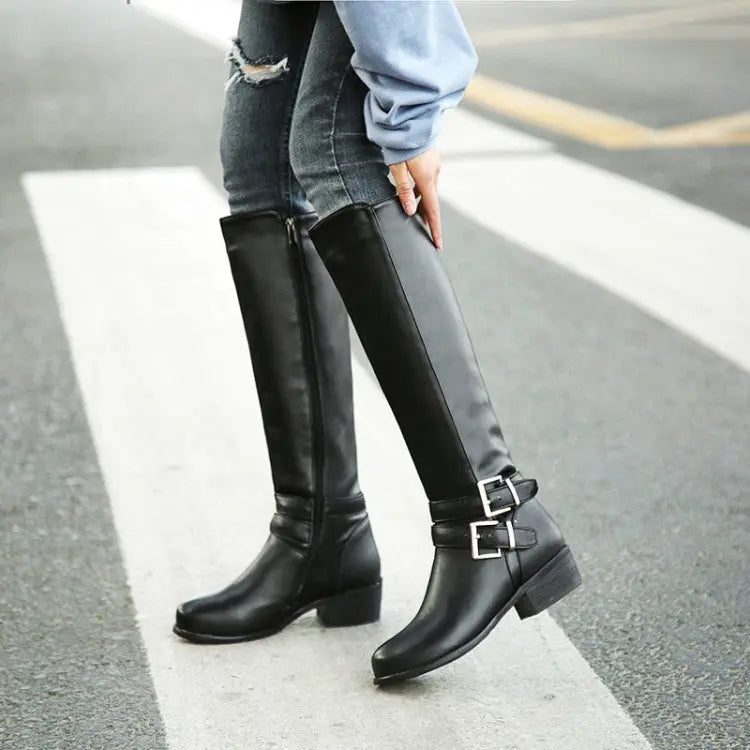Women's elegant knee-high leather boots in black and brown with plush velvet lining for all-day warmth