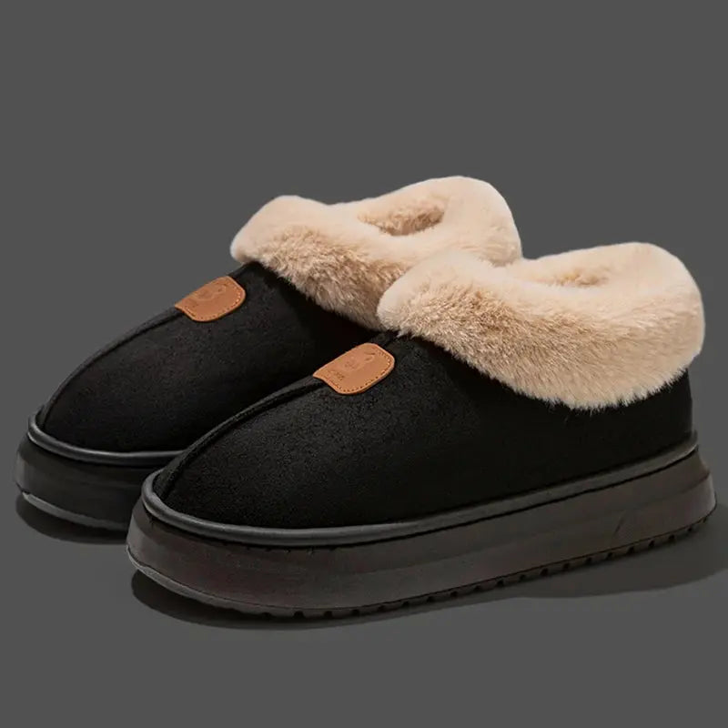 Women's faux fur platform snow boots, cozy plush lining, chunky sole cold weather winter footwear