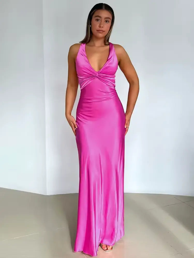 Women's flowing maxi dress lightweight elegant silhouette sleeveless summer party vacation polyester