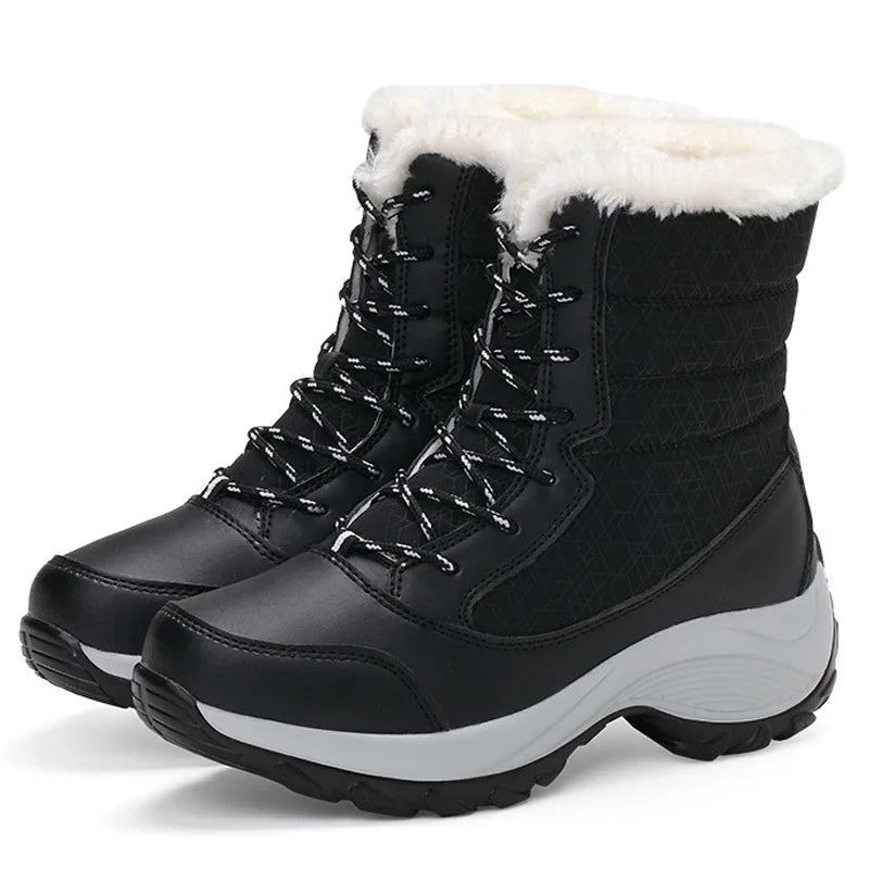 Women's fur-lined platform snow boots with plush lining, wedge ankle support, and cozy winter warmth