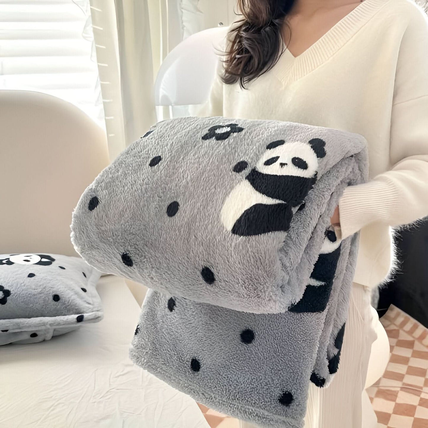 Ultra-soft plush fleece throw blanket blue-gray white plaid checkerboard cozy living room decor