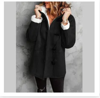 Women's dark hooded toggle winter coat relaxed fit with cozy warm lining and windproof hood