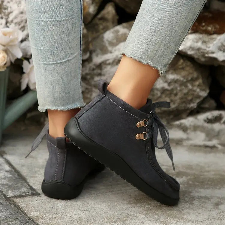 Women's lace-up winter boots faux suede plush lining insulated cold weather comfort