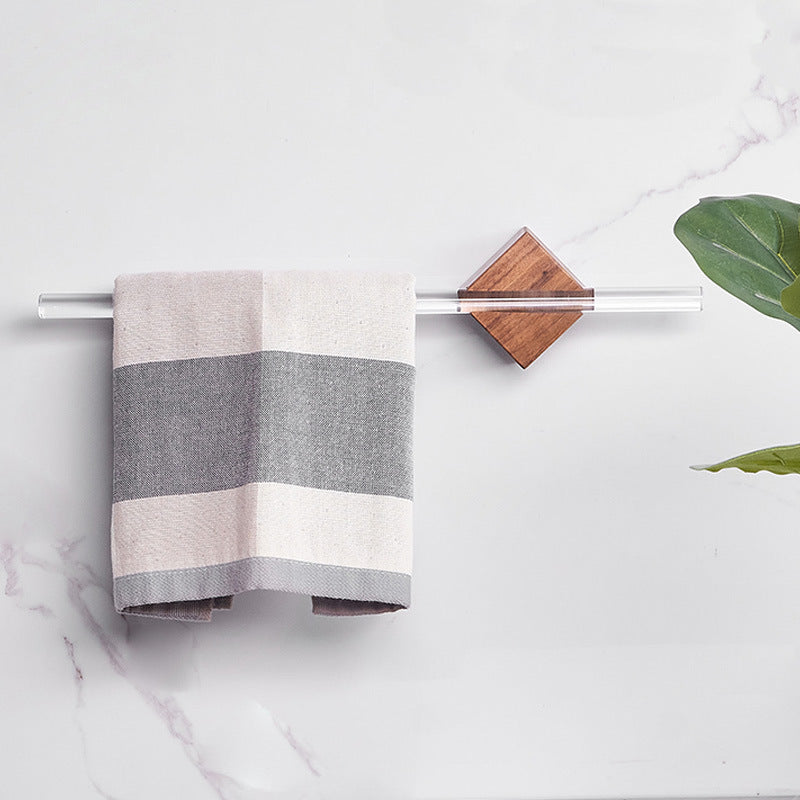Wall-mounted towel rack natural wood accent metal hardware modern bathroom space-saving organizer
