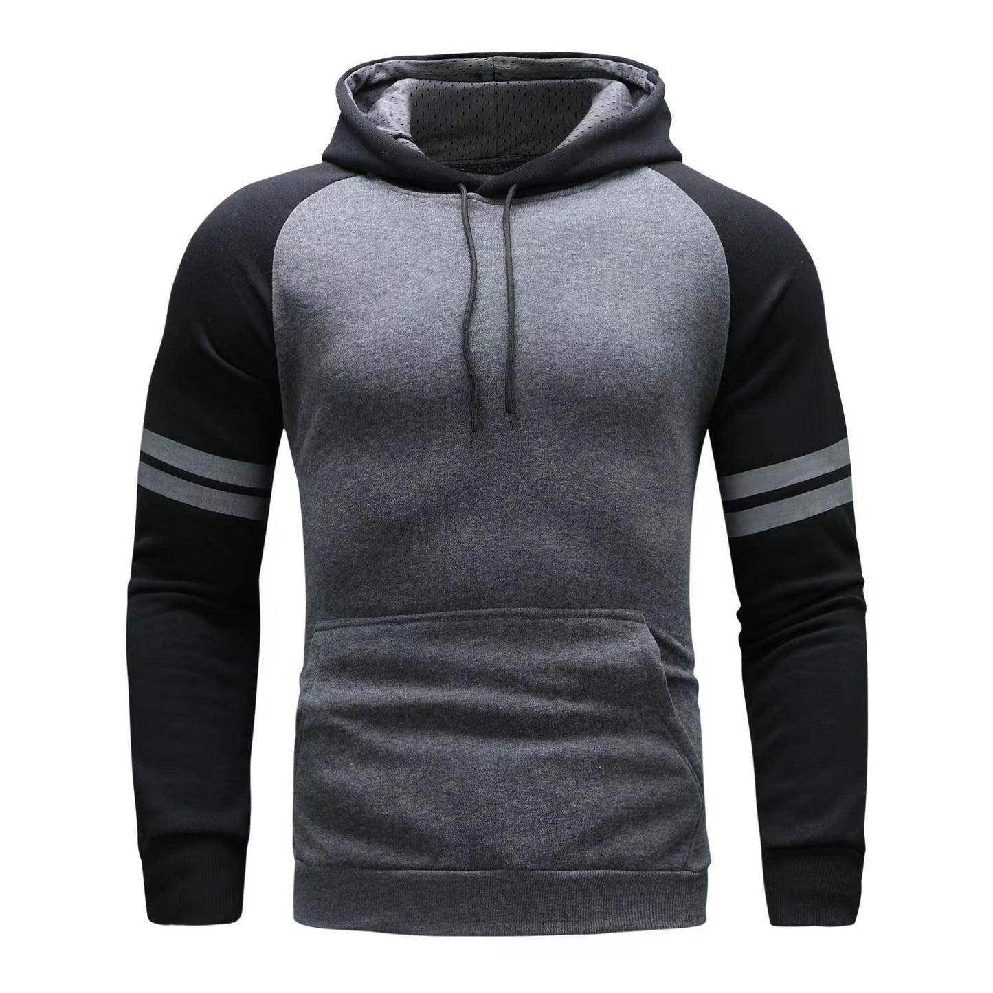 Men's regular fit raglan sleeve hoodie with sporty stripe design, soft breathable fabric for active wear