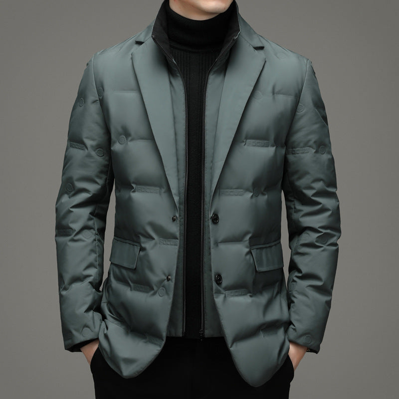 Men's black quilted insulated windbreaker tailored fit with two-button closure