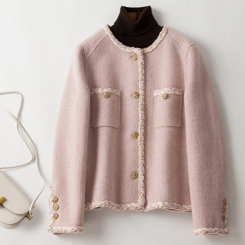 Women's relaxed fit wool cardigan jacket, cozy everyday layer with classic button front closure