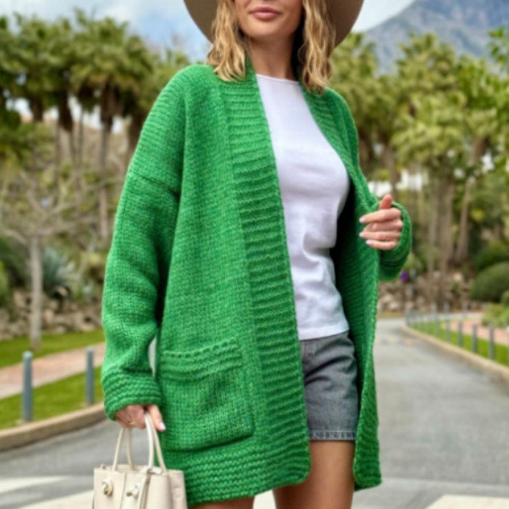 Women chunky knit oversized open-front cardigan, cozy soft warm everyday relaxed layering style