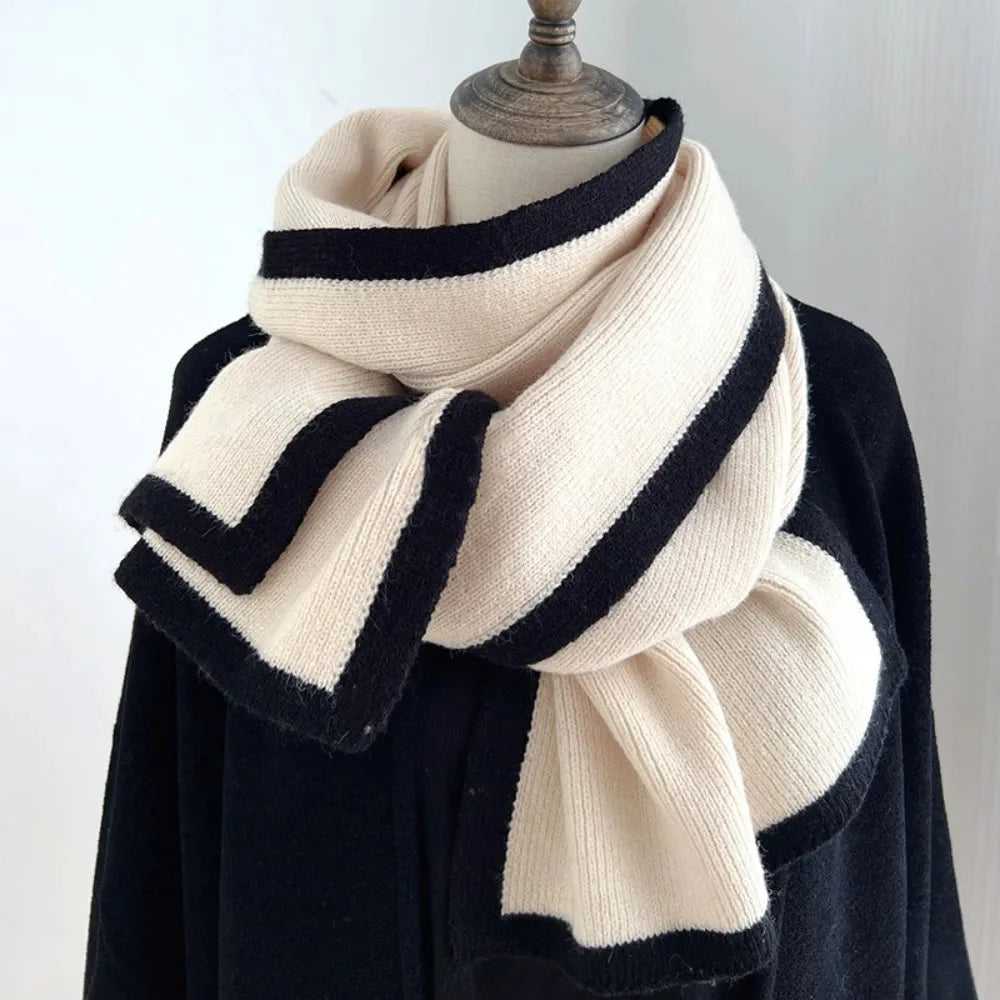Women's oversized striped wool scarf, long wrap style in multicolor, cozy luxurious cold-weather accessory