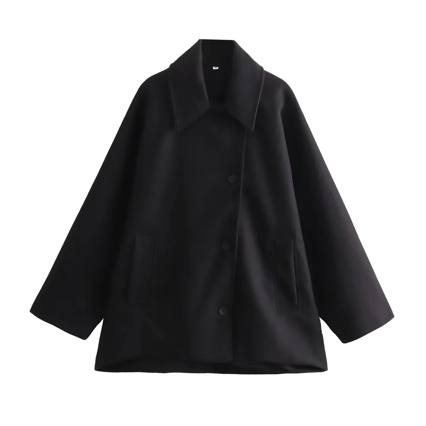 Women's oversized winter coat in neutral tone, relaxed silhouette with premium insulation for chic layering