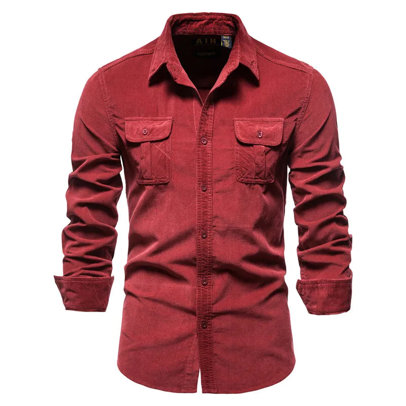 Men's winter utility shirt in rugged style, long sleeve with multiple functional pockets for outdoor warmth