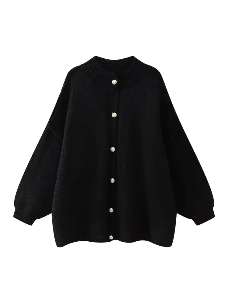 Women's oversized button-down cardigan cozy relaxed fit layering essential in neutral tone