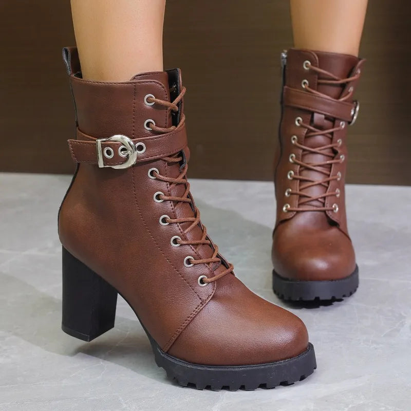 Women's black ankle boots lace-up design with side zipper sleek everyday style