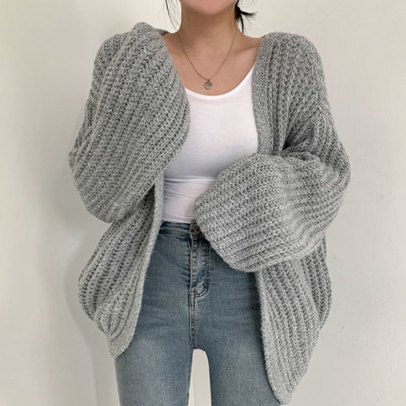 Women's oversized open front knit sweater, slouchy relaxed fit cozy chic layering top