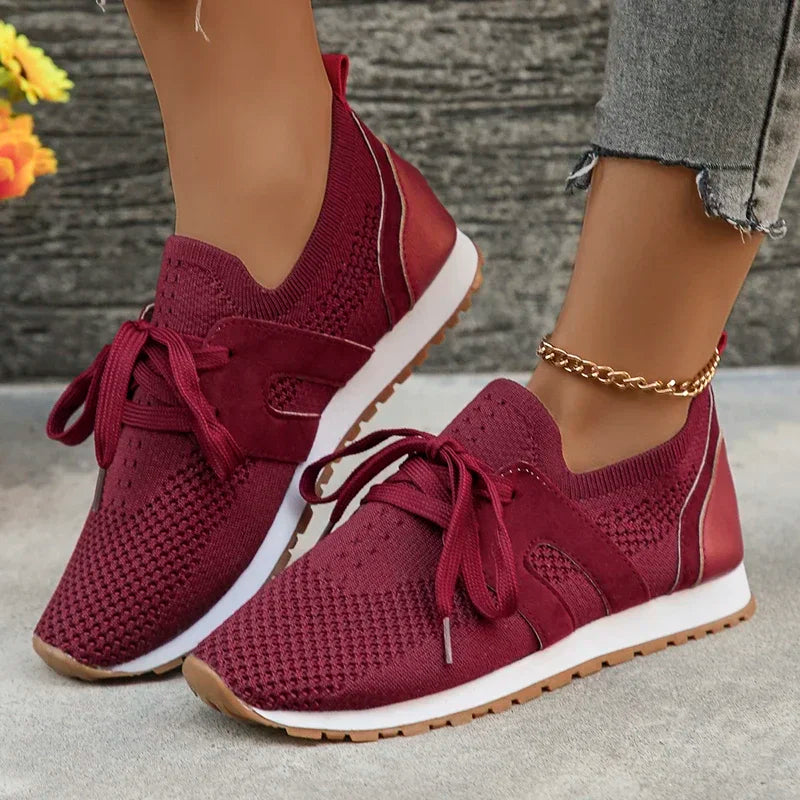 Women's lightweight soft knit sneakers lace-up casual shoes breathable fabric everyday comfort