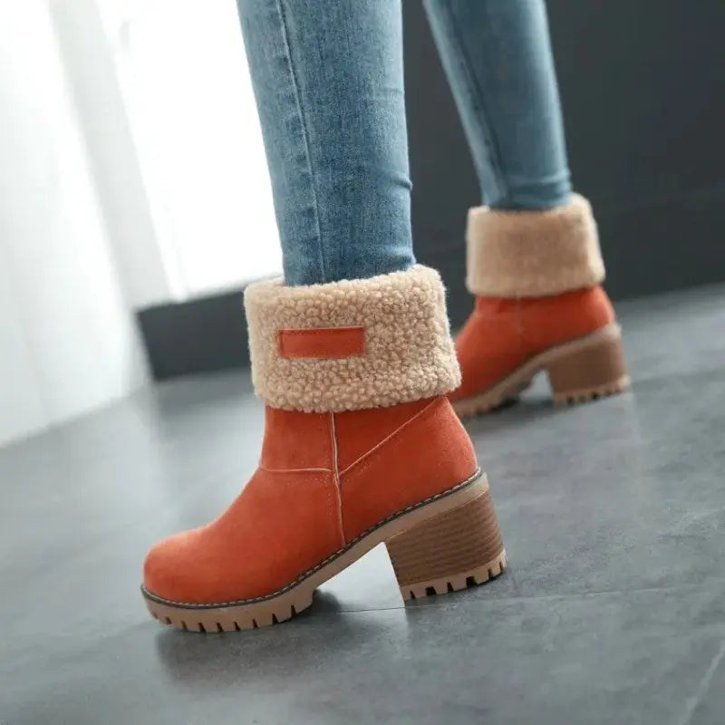 Women's suede ankle boots chic winter style thick 6-8cm heel multiple colors green black camel