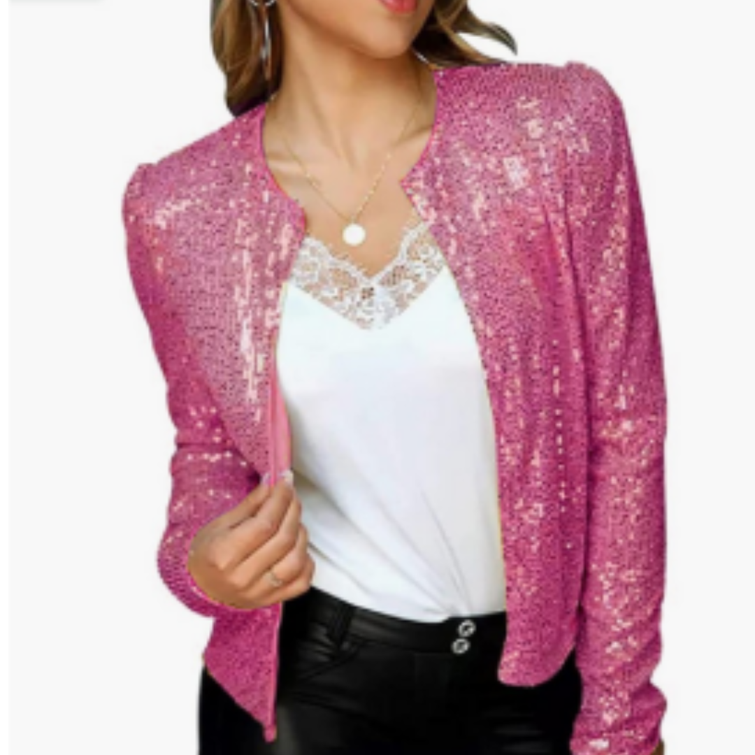 Women's open-front sequin jacket bold sparkle elegant cut party night out festive layering piece