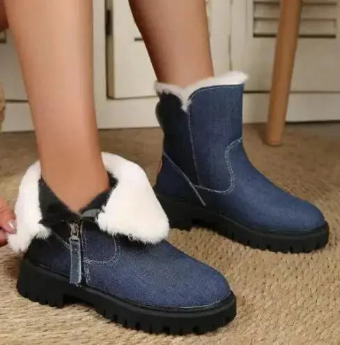 Women's velvet snow boots plush insulated winter footwear cozy thick cotton lining chic cold weather style