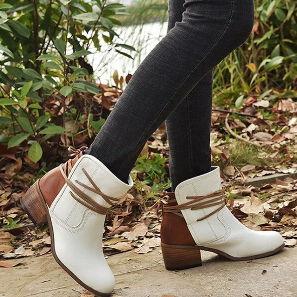 Women's vintage lace-up ankle boots faux leather upper timeless chic rubber sole all-day comfort