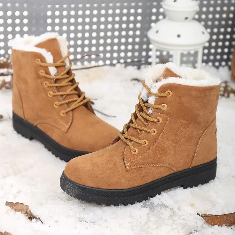 Women's thermal insulated winter boots brown synthetic leather cozy comfort cold-weather everyday style