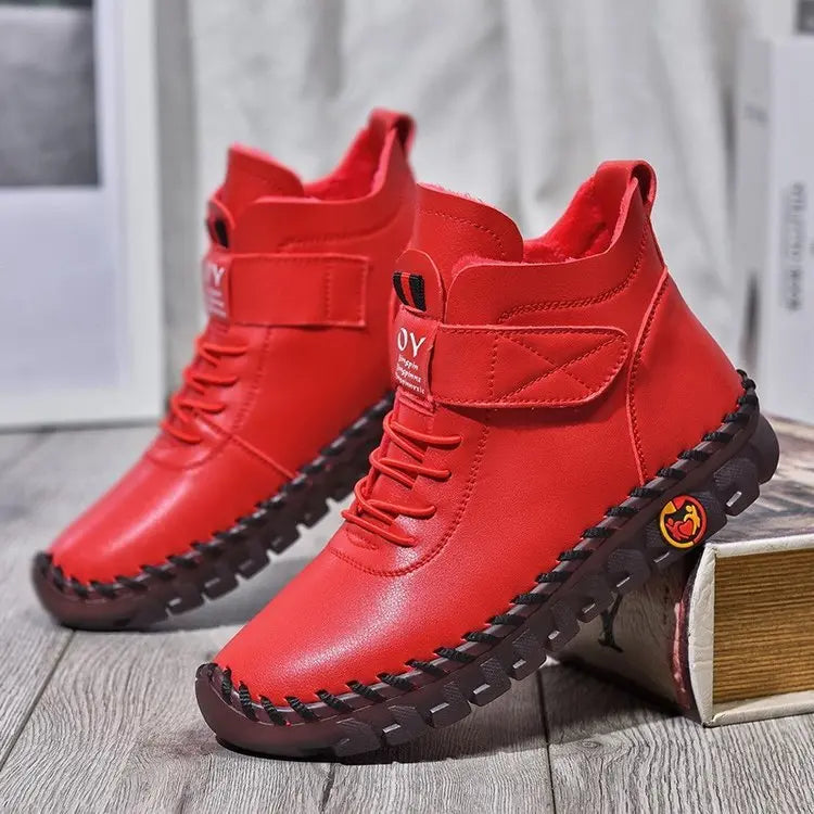 Women's waterproof lace-up winter boots with warm PU lining, stylish all-weather cozy design