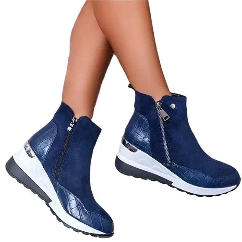 Women's black wedge heel winter boots with cushioned insole, thermal lining, and cozy everyday style