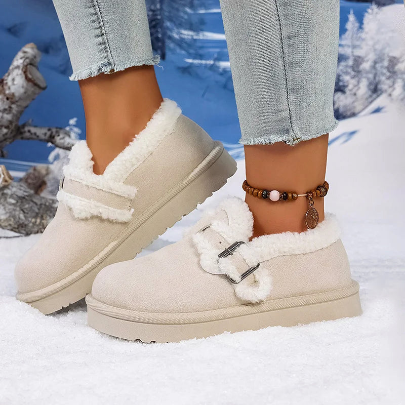 Women's Giulia comfort fit slip-on shoes with warm fleece trim and buckle detail for winter