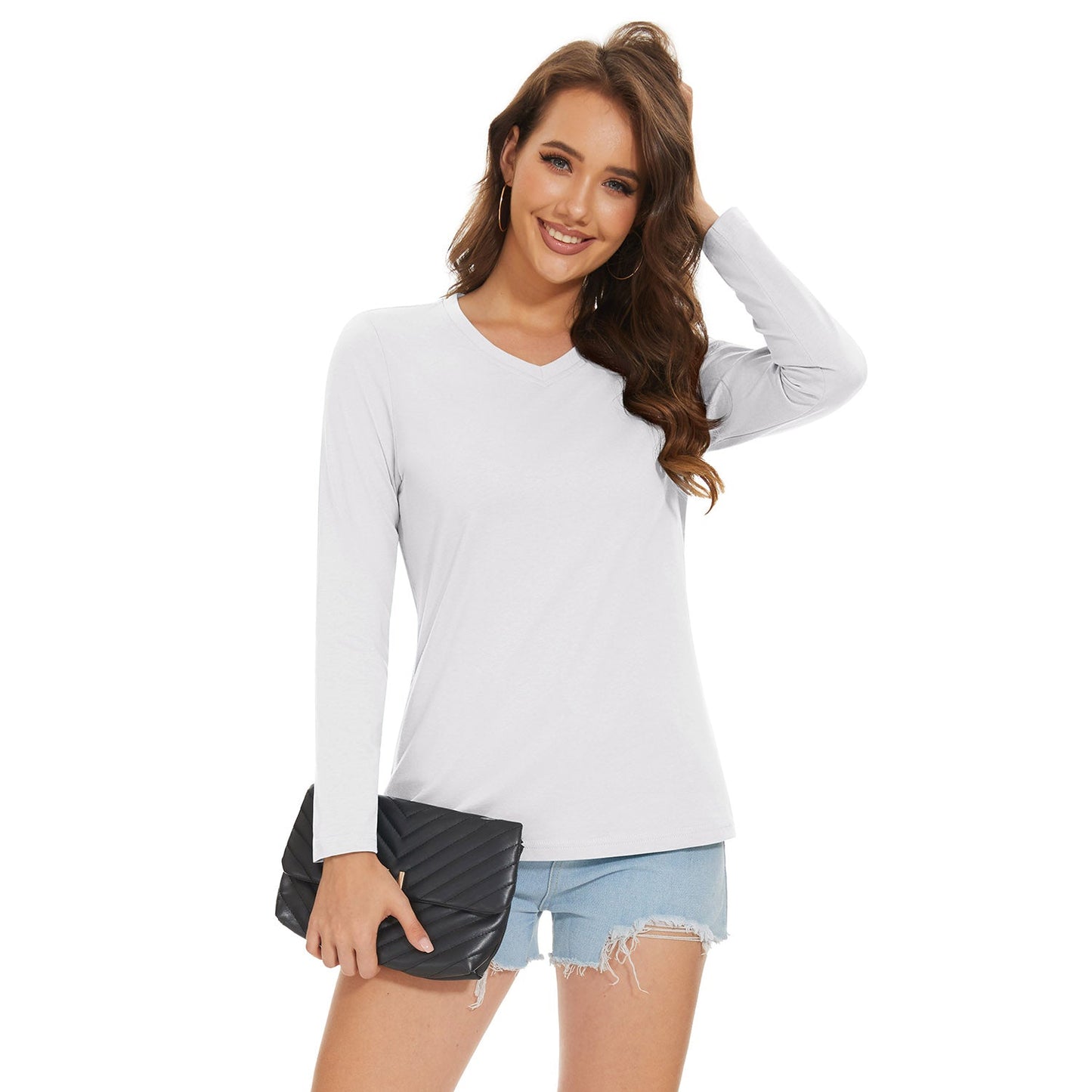 Moisture-Wicking Women's Cotton V-Neck Long Sleeve Shirt for All Day Comfort and Breathability