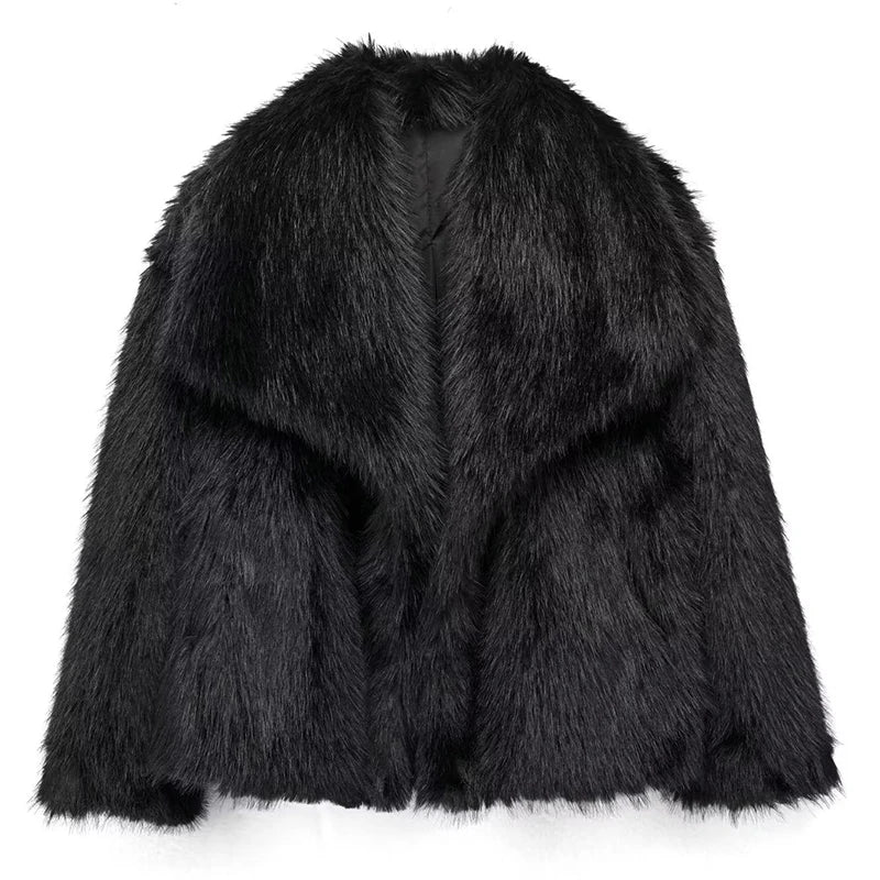 Women's cream faux fur jacket relaxed fit with plush texture, luxurious layering piece for cool weather