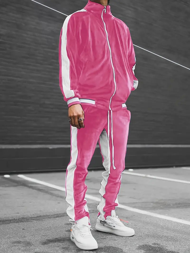 Men's two-piece tracksuit set with full-zip jacket and matching pants for active athletic performance