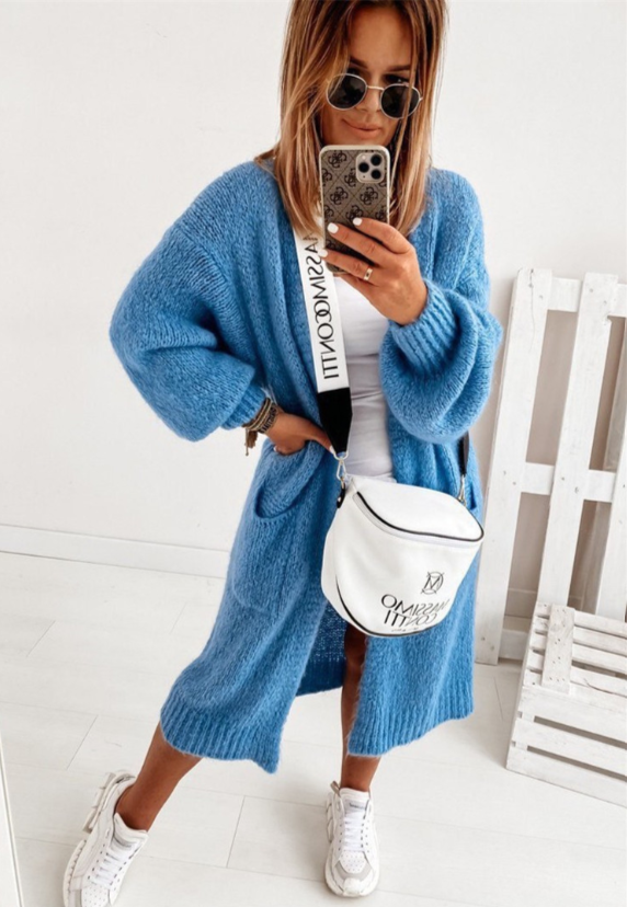 Women's long open-front cardigan relaxed silhouette lightweight cozy layering piece for winter warmth