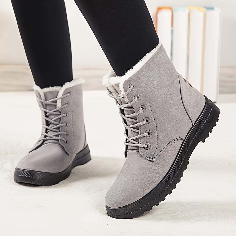 Women's ankle-high winter boots with lace closure, fleece-lined cozy fit for everyday cold weather walking