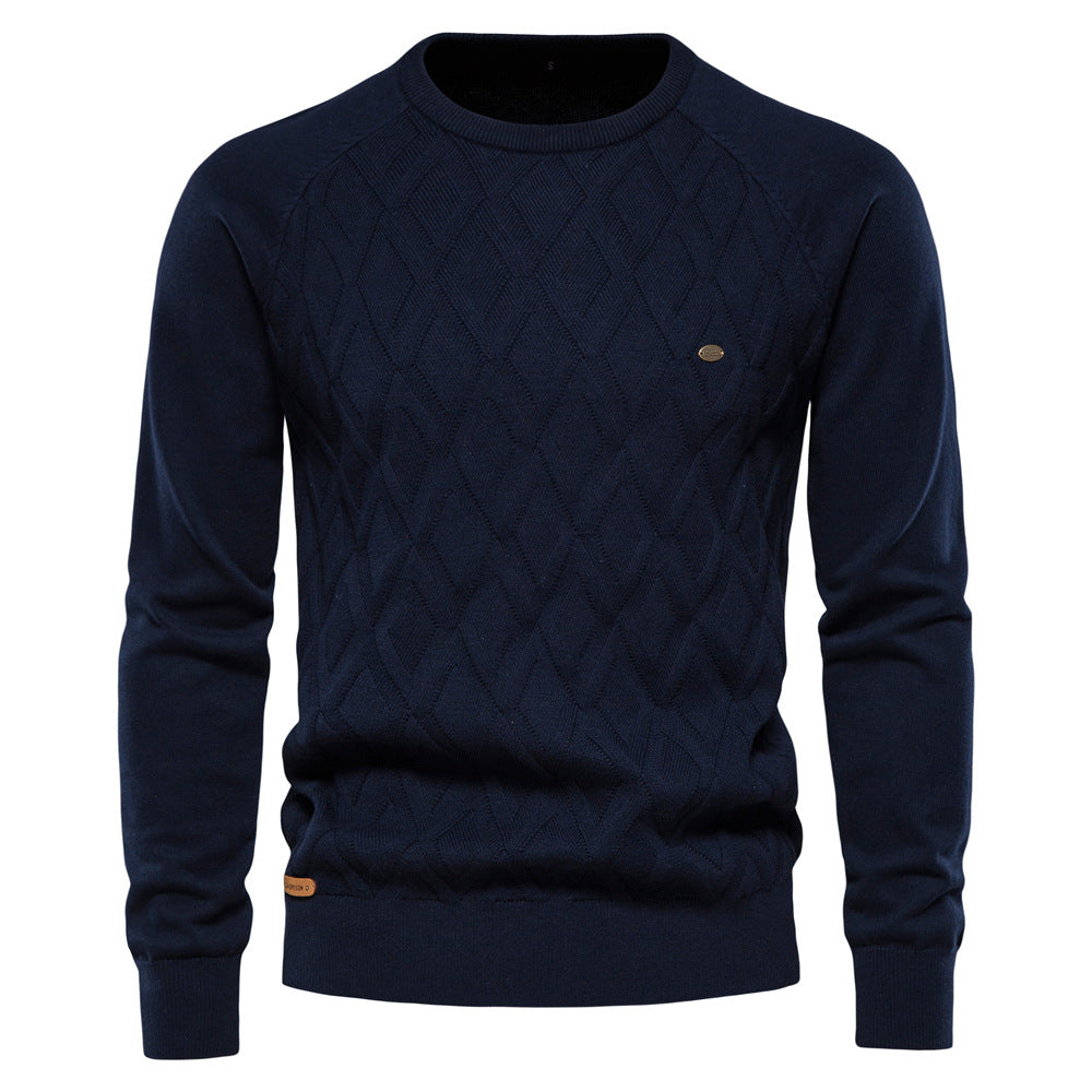 Men's diamond knit crew neck sweater regular fit with subtle textured pattern for versatile everyday wear