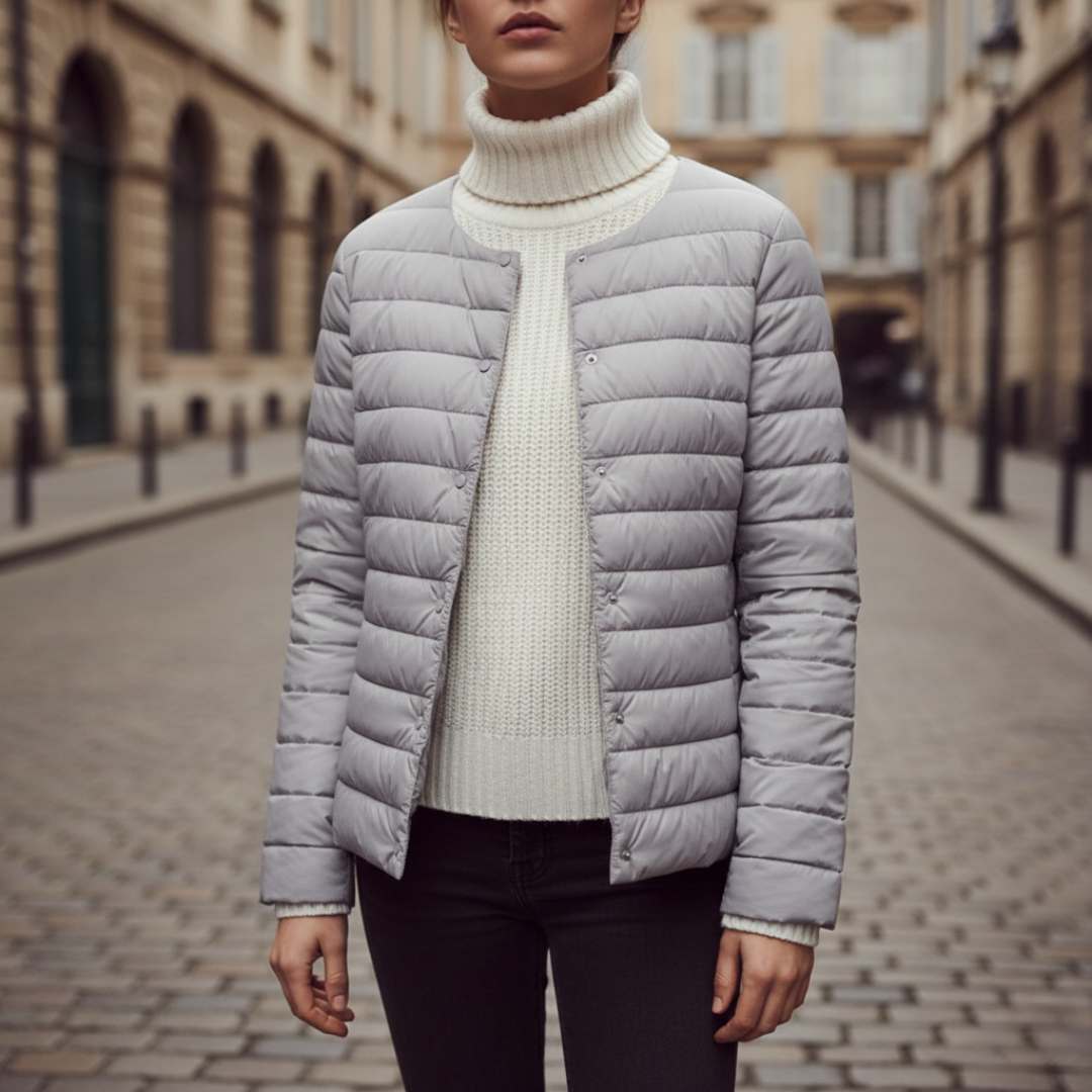 Women's long hooded down jacket windproof quilted silhouette with zippered pockets for cold weather