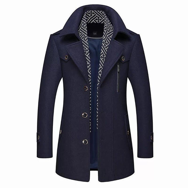 Damian Mens Single Breasted Wool Coat  Elegant Winter Outerwear Navy ...