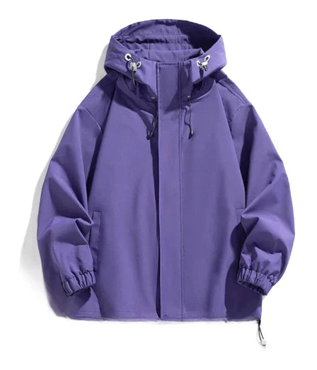 Men's hooded ski jacket navy blue structured fit with front zipper for slope and city wear